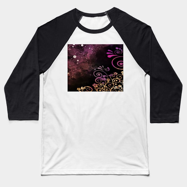 Abstract ink and gold flowers Baseball T-Shirt by CreaKat